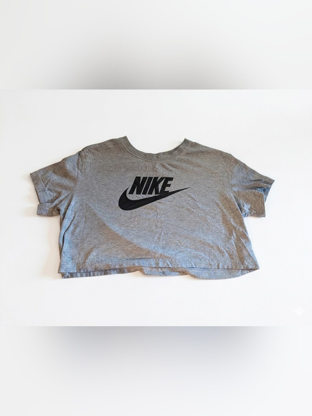 Nike Gray Cropped Logo Tee - Black Swoosh